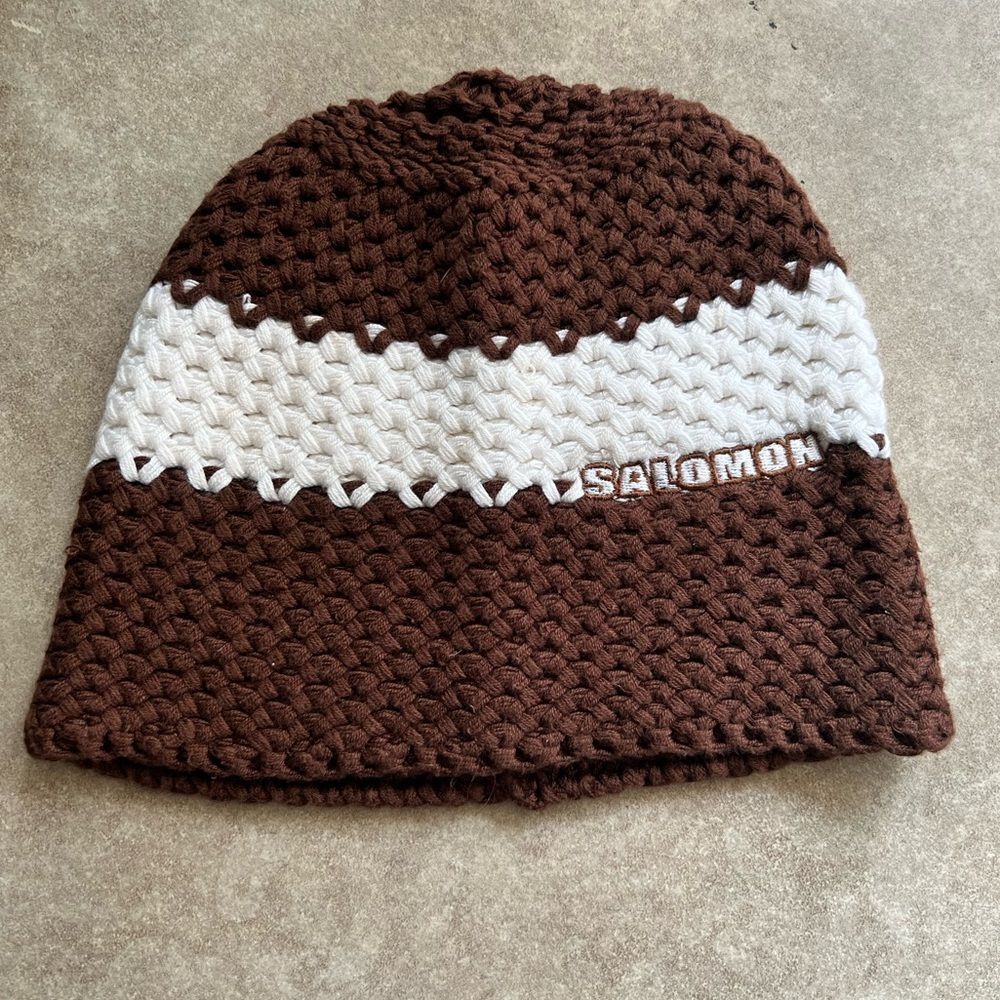Salomon Brown and White Knit Hat